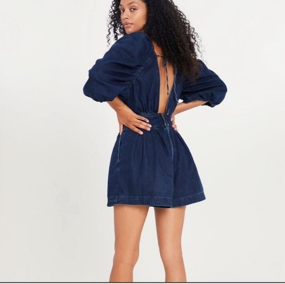 Free People Greta dark wash Denim romper - Picture 3 of 13